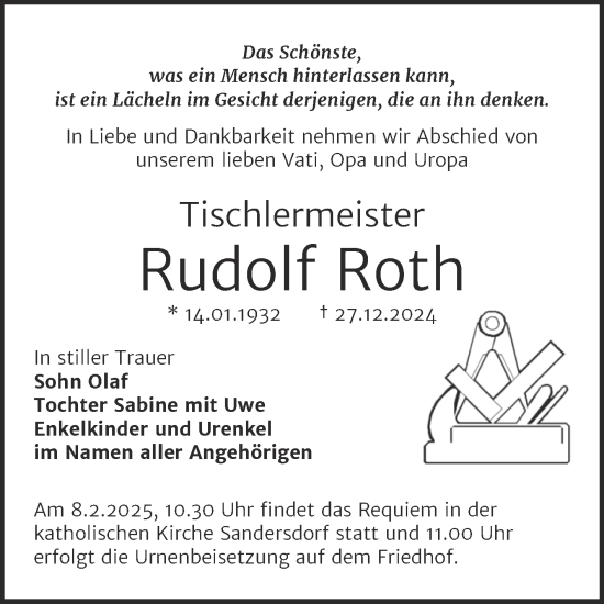 Traueranzeige von Rudolf Roth von Trauerkombi Bitterfeld