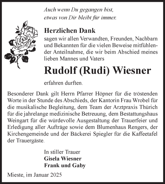 Traueranzeige von Rudolf  Wiesner von Volksstimme Altmark West