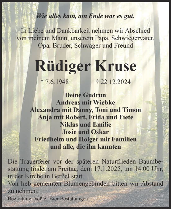 Traueranzeige von Rüdiger Kruse von Volksstimme Halberstadt