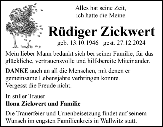Traueranzeige von Rüdiger Zickwert von Mitteldeutsche Zeitung Halle/Saalkreis