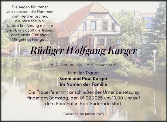 Traueranzeige von Rüdiger Wolfgang Karger von Trauerkombi Quedlinburg