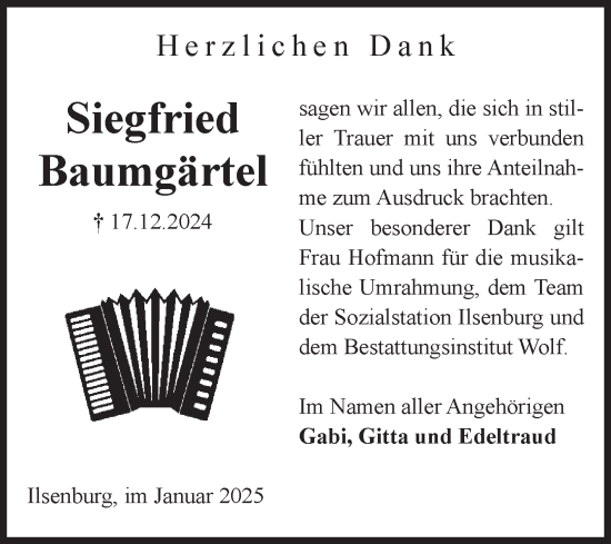 Traueranzeige von Siegfried Baumgärtel von Volksstimme Wernigerode