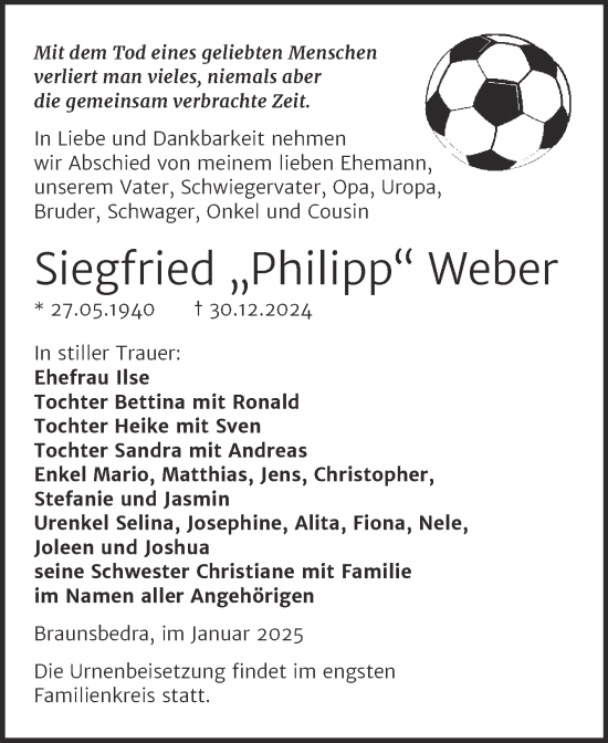Traueranzeige von Siegfried Weber von Trauerkombi Merseburg