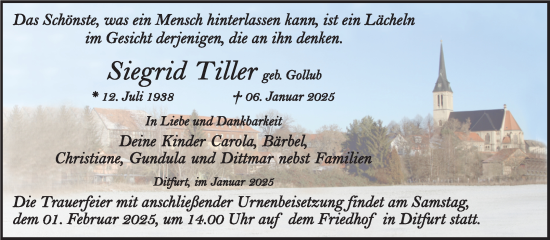 Traueranzeige von Siegrid Tiller von Trauerkombi Quedlinburg