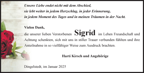 Traueranzeige von Sigrid  von Volksstimme Halberstadt
