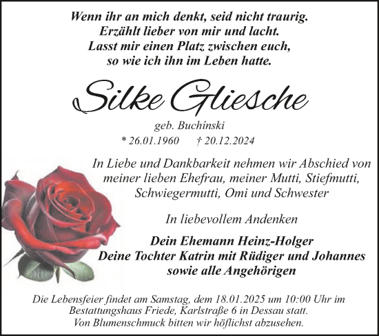 Traueranzeige von Silke Gliesche von Trauerkombi Dessau