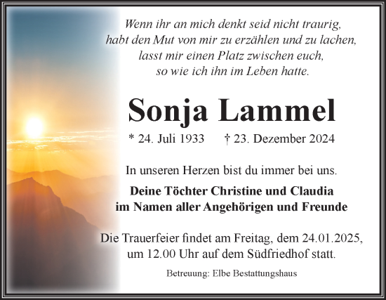 Traueranzeige von Sonja Lammel von Volksstimme Magdeburg