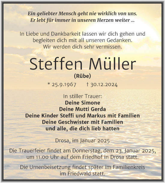 Traueranzeige von Steffen Müller von Trauerkombi Köthen