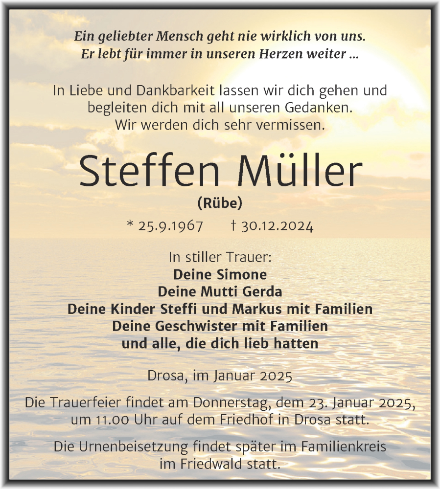  Traueranzeige für Steffen Müller vom 04.01.2025 aus Trauerkombi Köthen