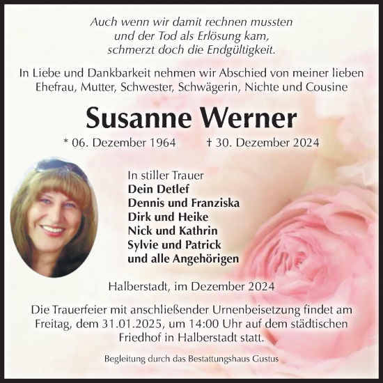 Traueranzeige von Susanne Werner von Volksstimme Halberstadt