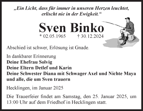 Traueranzeige von Sven Binko von Volksstimme Staßfurt