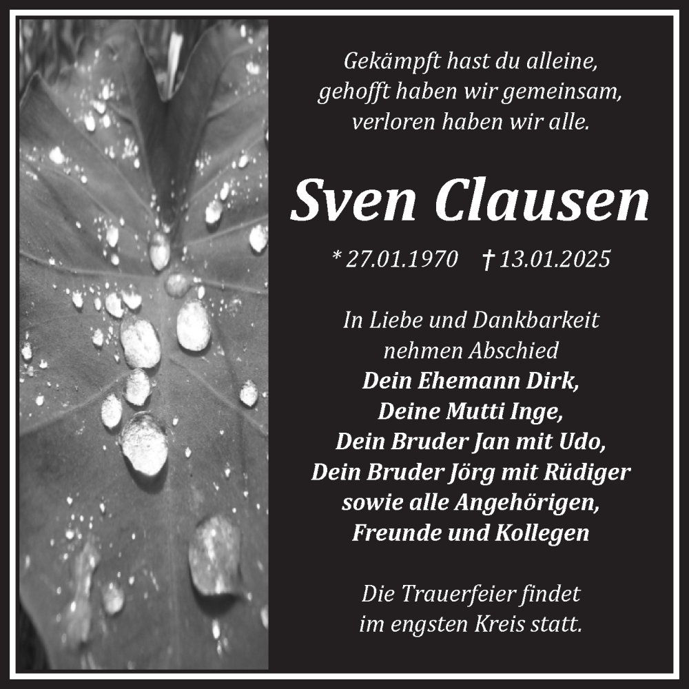  Traueranzeige für Sven Clausen vom 25.01.2025 aus Volksstimme Magdeburg