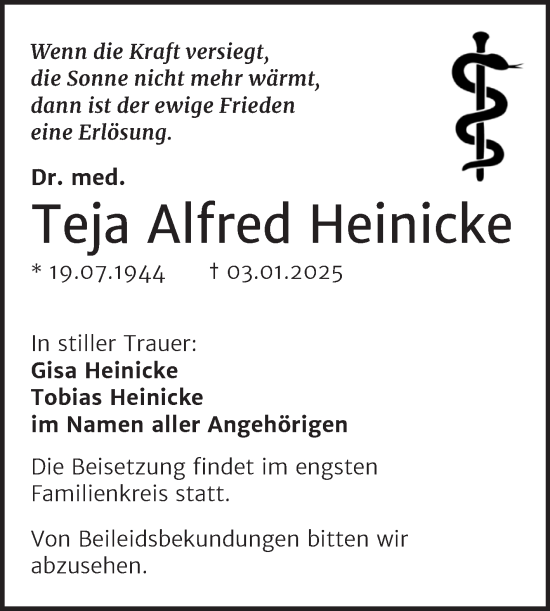 Traueranzeige von Teja Alfred Heinicke von Mitteldeutsche Zeitung Halle/Saalkreis