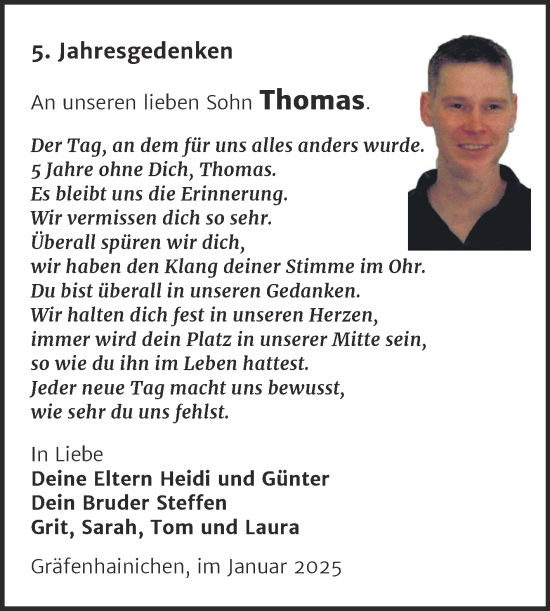 Traueranzeige von Thomas  