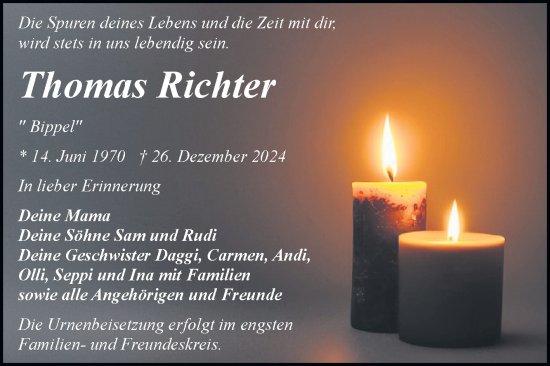 Traueranzeige von Thomas Richter von Trauerkombi Bitterfeld