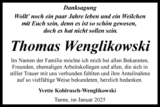 Traueranzeige von Thomas Wenglikowski von Volksstimme Wernigerode