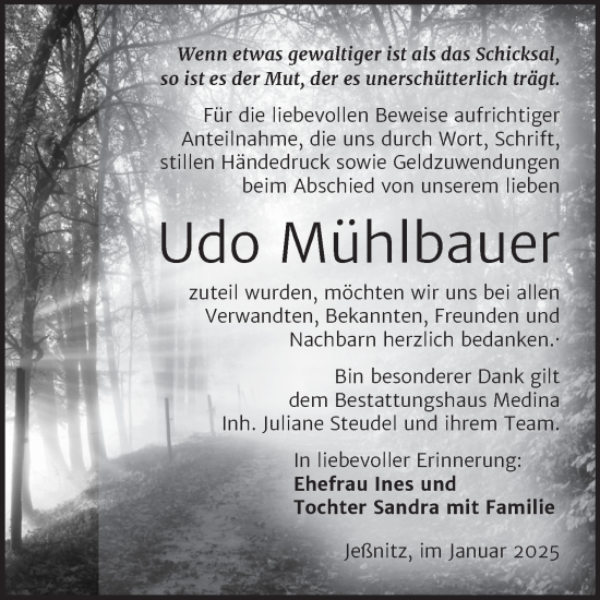 Traueranzeige von Udo Mühlbauer von Trauerkombi Bitterfeld