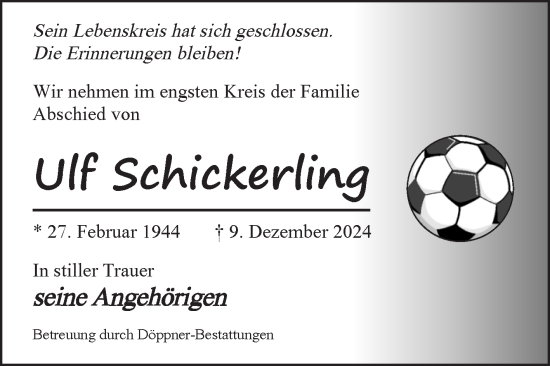 Traueranzeige von Ulf Schickerling von Volksstimme Oschersleben/Wanzleben