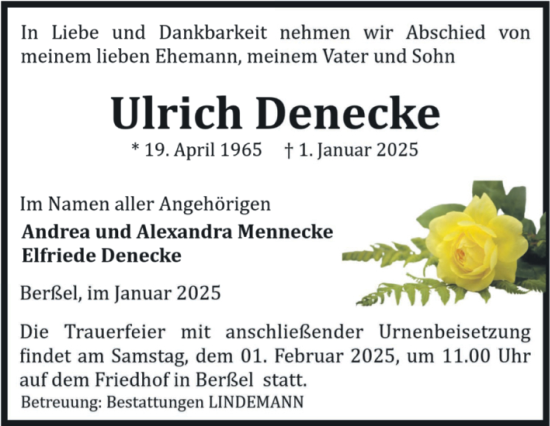 Traueranzeige von Ulrich Denecke von Volksstimme Halberstadt