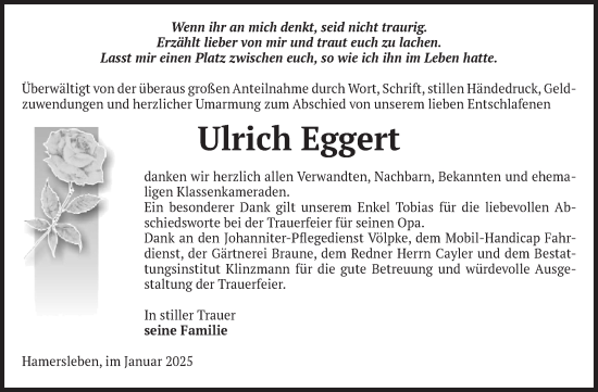 Traueranzeige von Ulrich Eggert von Volksstimme Oschersleben/Wanzleben