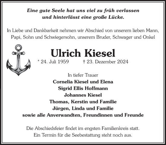 Traueranzeige von Ulrich Kiesel von Volksstimme Magdeburg