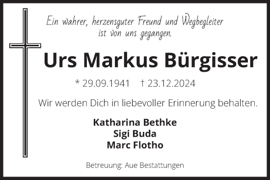 Traueranzeige von Urs Markus Bürgisser von Volksstimme Magdeburg