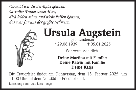 Traueranzeige von Ursula Augstein von Volksstimme Magdeburg