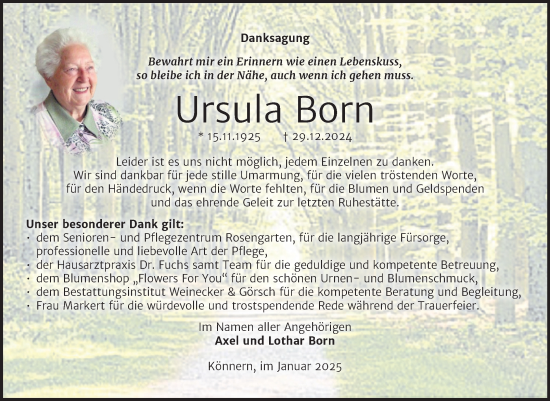 Traueranzeige von Ursula Born von Trauerkombi Bernburg