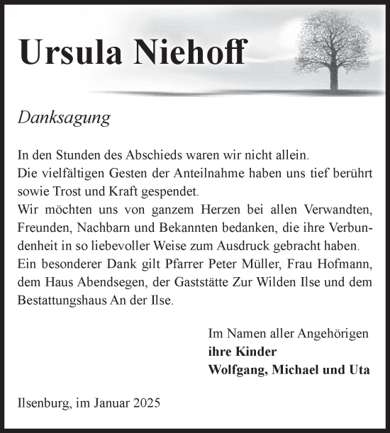 Traueranzeige von Ursula Niehoff von Volksstimme Wernigerode