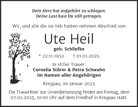 Traueranzeige von Ute Heil von Trauerkombi Merseburg