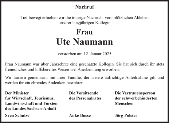 Traueranzeige von Ute Naumann von Volksstimme Magdeburg