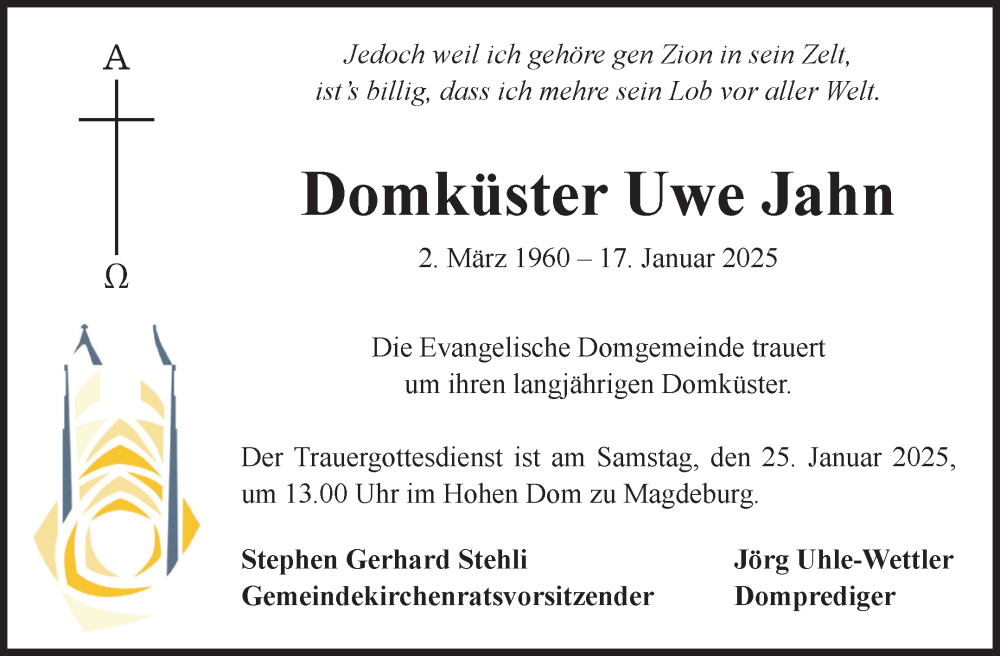  Traueranzeige für Uwe Jahn vom 23.01.2025 aus Volksstimme Magdeburg