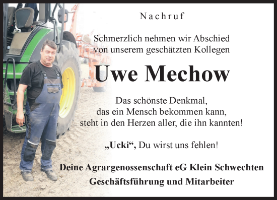 Traueranzeige von Uwe Mechow von Volksstimme Altmark Ost