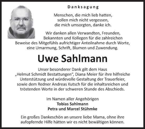 Traueranzeige von Uwe Sahlmann von Volksstimme Magdeburg