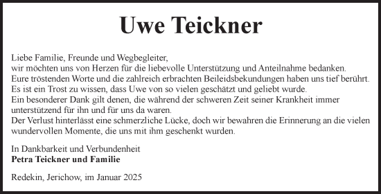 Traueranzeige von Uwe Teickner von Volksstimme Burg/Genthin