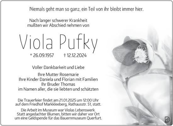 Traueranzeige von Viola Pufky von Mitteldeutsche Zeitung Halle/Saalkreis