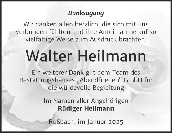 Traueranzeige von Walter Heilmann von Trauerkombi Merseburg
