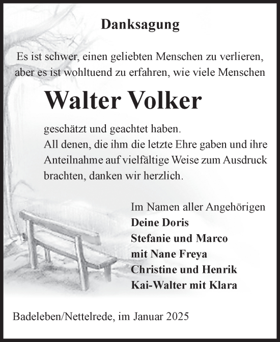 Traueranzeige von Walter Volker 