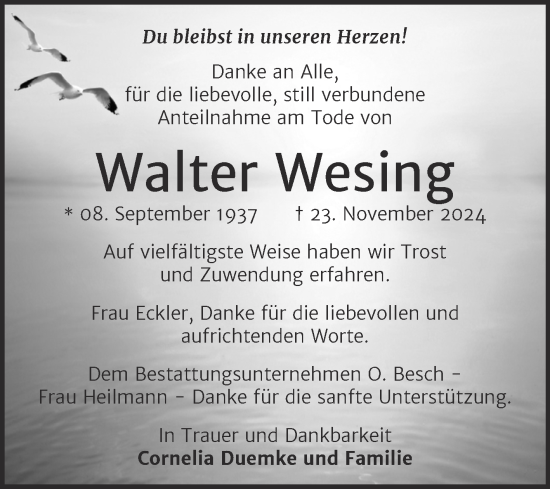 Traueranzeige von Walter Wesing von Trauerkombi Dessau