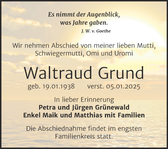 Traueranzeige von Waltraud Grund von Trauerkombi Weißenfels