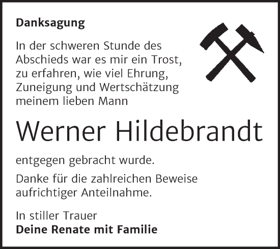 Traueranzeige von Werner Hildebrandt von Trauerkombi Sangerhausen