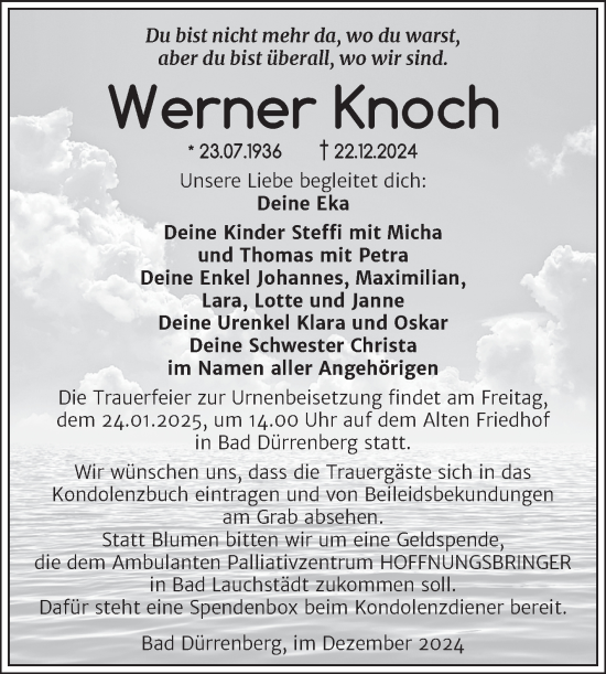 Traueranzeige von Werner Knoch von Trauerkombi Merseburg