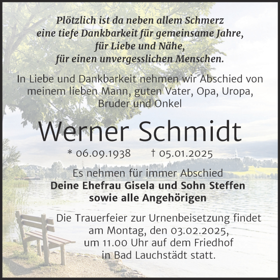 Traueranzeige von Werner Schmidt von Trauerkombi Merseburg