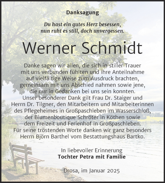 Traueranzeige von Werner Schmidt von Trauerkombi Köthen