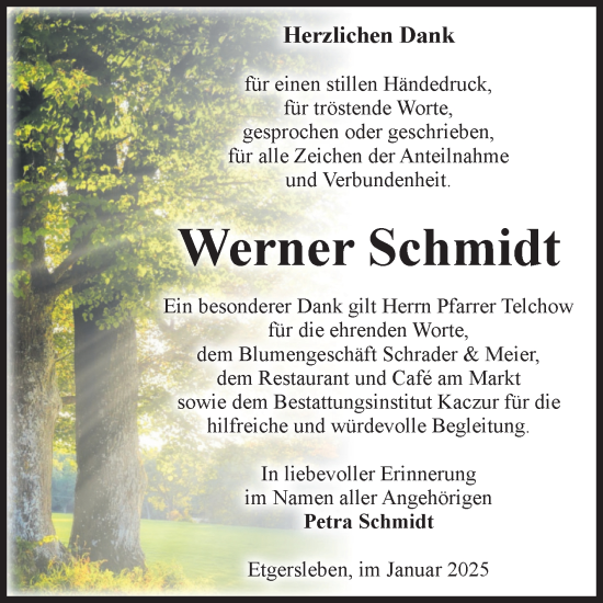 Traueranzeige von Werner Schmidt von Volksstimme Staßfurt