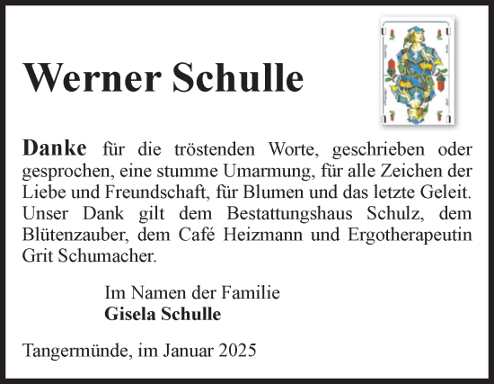 Traueranzeige von Werner Schulle von Volksstimme Altmark Ost