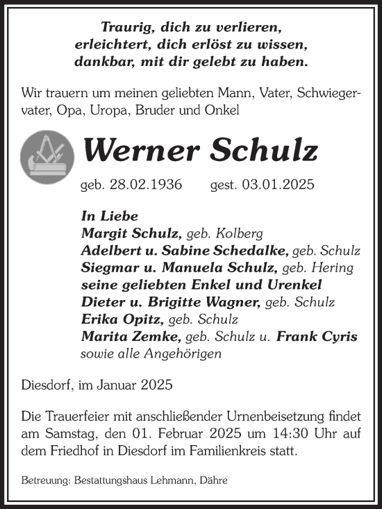 Traueranzeige von Werner Schulz von Volksstimme Altmark West