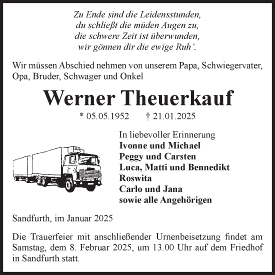 Traueranzeige von Werner Theuerkauf von Volksstimme Altmark Ost