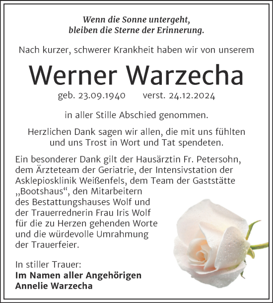 Traueranzeige von Werner Warzecha von Trauerkombi Weißenfels