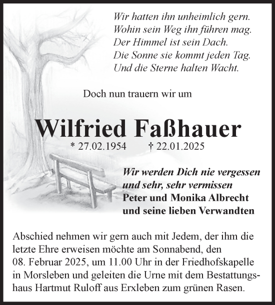 Traueranzeige von Wilfried Faßhauer von Volksstimme Haldensleben/Wolmirstedt